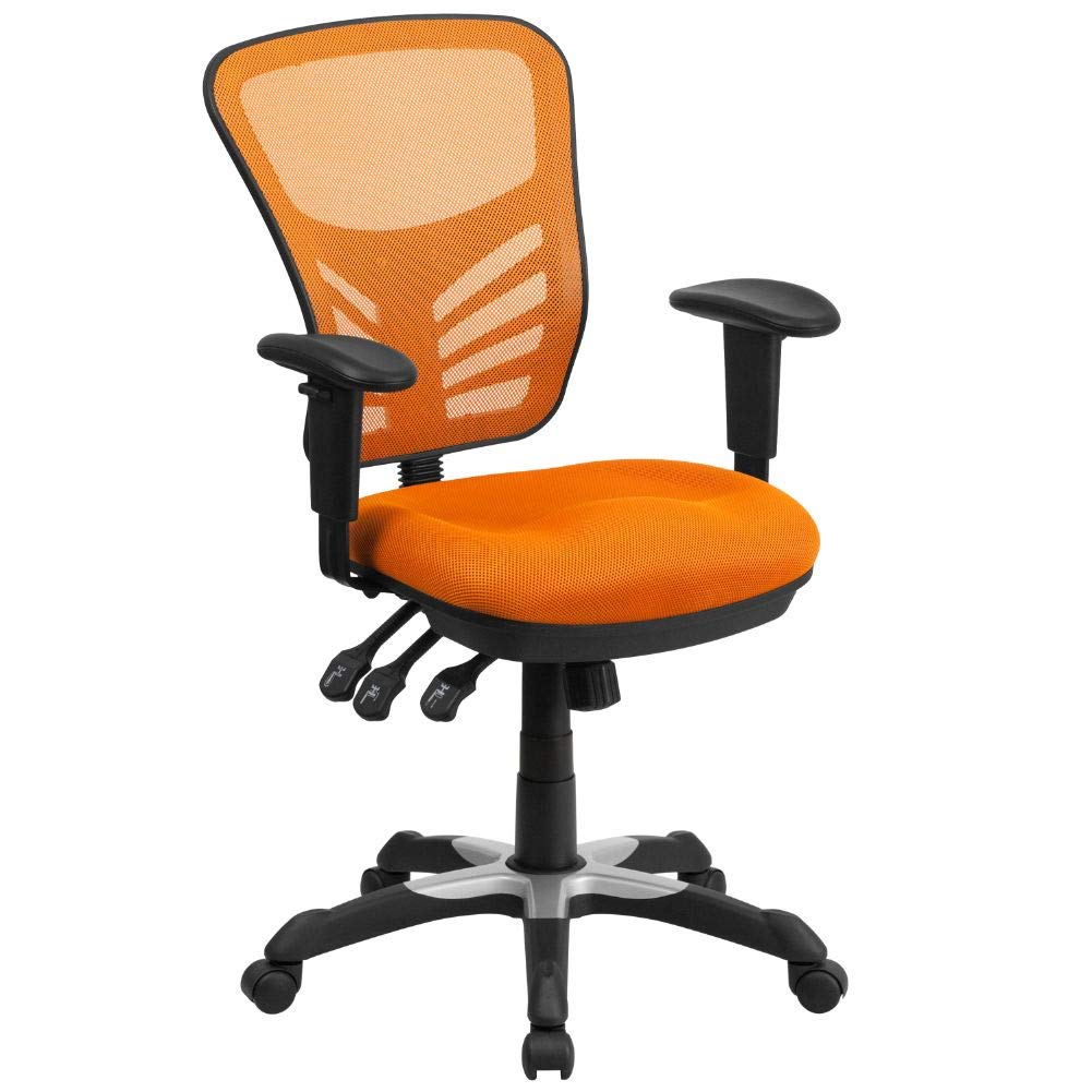 Flash Furniture Nicholas Mid-Back Swivel Office and Gaming Chair, Ergonomic Mesh Office Chair with Adjustable Lumbar Support and Height, Orange