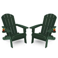 Yefu Adirondack Chair Set Of 2, Folding Oversized Plastic Adirondack Chair With Cup Holder, Lawn Chair With Weather Resistant For Outdoor Deck Garden, Weight Capacity Up To 400 Lbs–Green