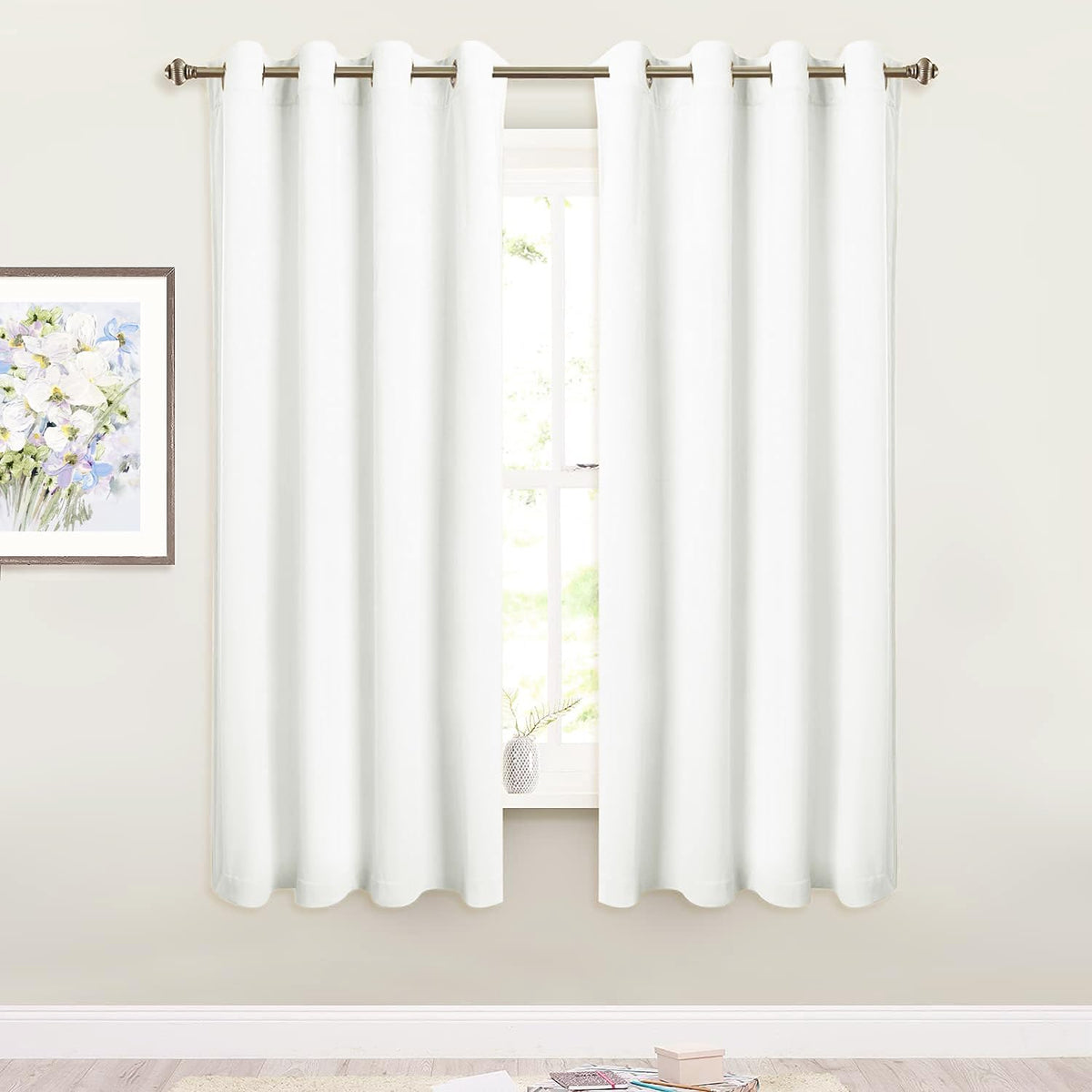 SMILETIME White 63 in Long Velvet Curtains with Grommet, Thermal Insulated Super Soft Privacy Noise Reducing Light Filtering Vel