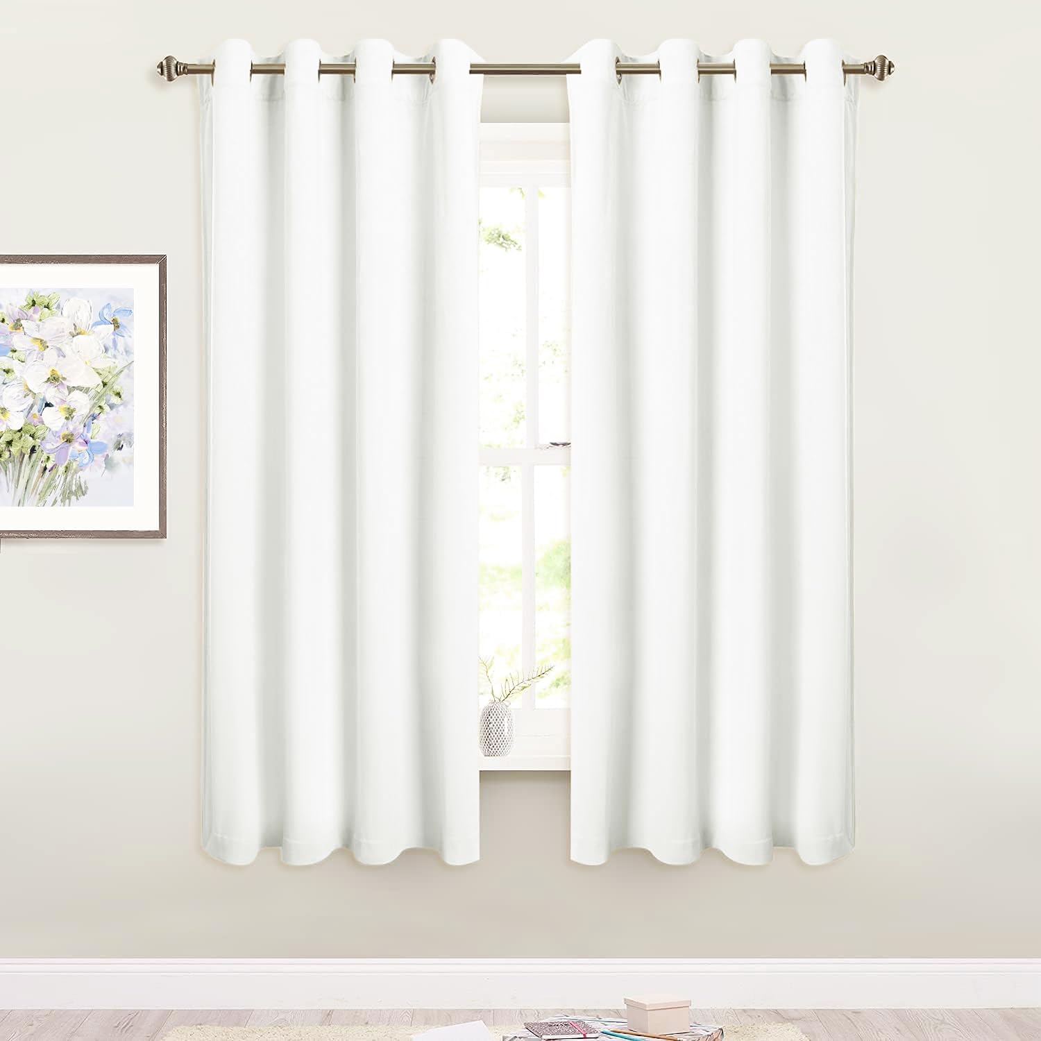 SMILETIME White 63 in Long Velvet Curtains with Grommet, Thermal Insulated Super Soft Privacy Noise Reducing Light Filtering Vel