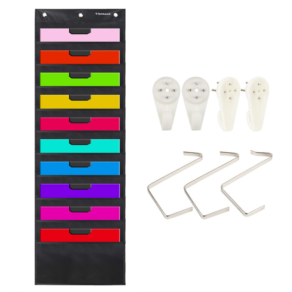 Organization Pocket Chart, Wall Hanging File Organizer Folder With 10 Large Pockets For Office, Home, School, Studio, Etc. 14 X