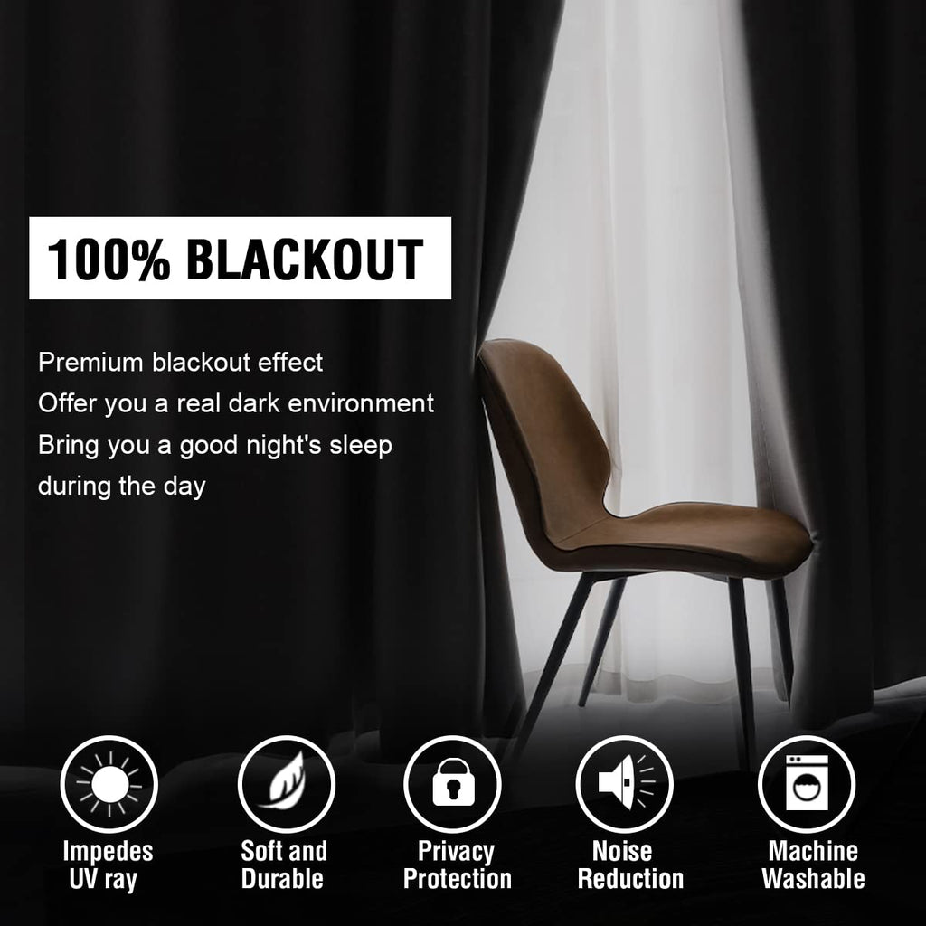 H.Versailtex 100% Blackout Curtains For Bedroom With Black Liner Full Room Darkening Curtain 96 Inch Long Thermal Insulated Back