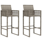 vidaXL Patio Bar Stools - Gray Poly Rattan Outdoor Garden Furniture, Set of 2-20.5" W x 22.8" D x 46.5" H - PE Rattan & Steel Frame, Weather-Resistant, UV-Resistant, Comfortable Armrest & ...