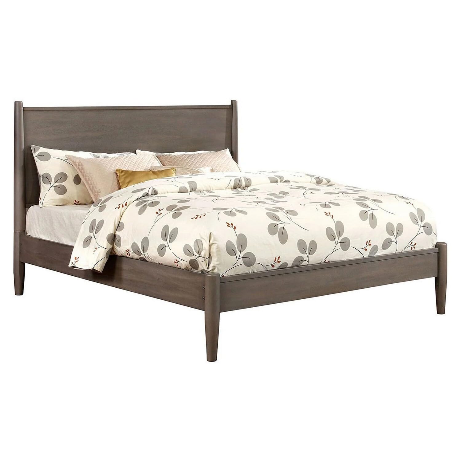 Benjara Wooden California King Size Bed with Panel Headboard, Gray