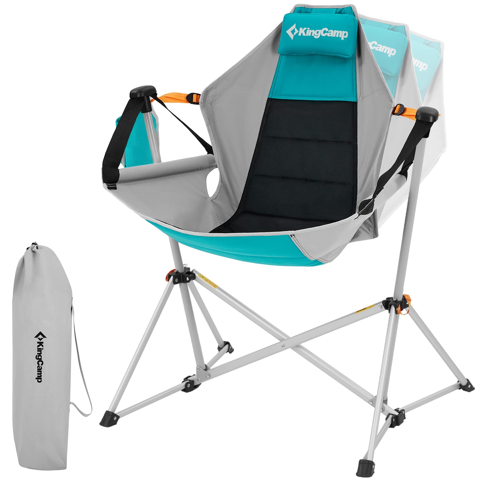 KingCamp Camping Hammock Chair, Aluminum Alloy Foldable Swing Chair with Adjustable Back, Folding Rocking Chair Recliner for Adu