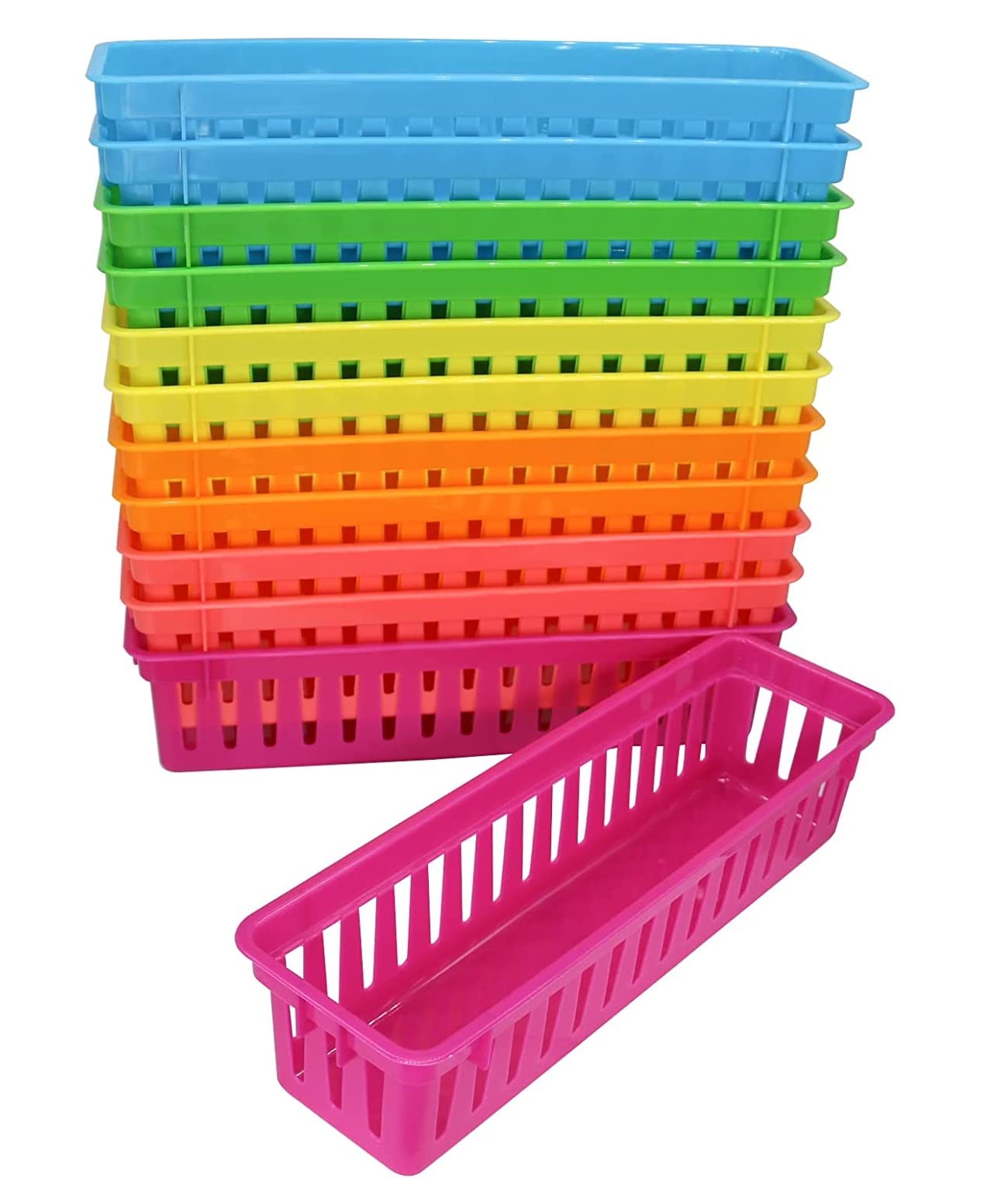 Rauvolfia 12 Pack Classroom Pencil Organizer Pencil Basket Or Crayon Basket, Small Pencil Holder Tray For Kids Desks, 6 Rainbow
