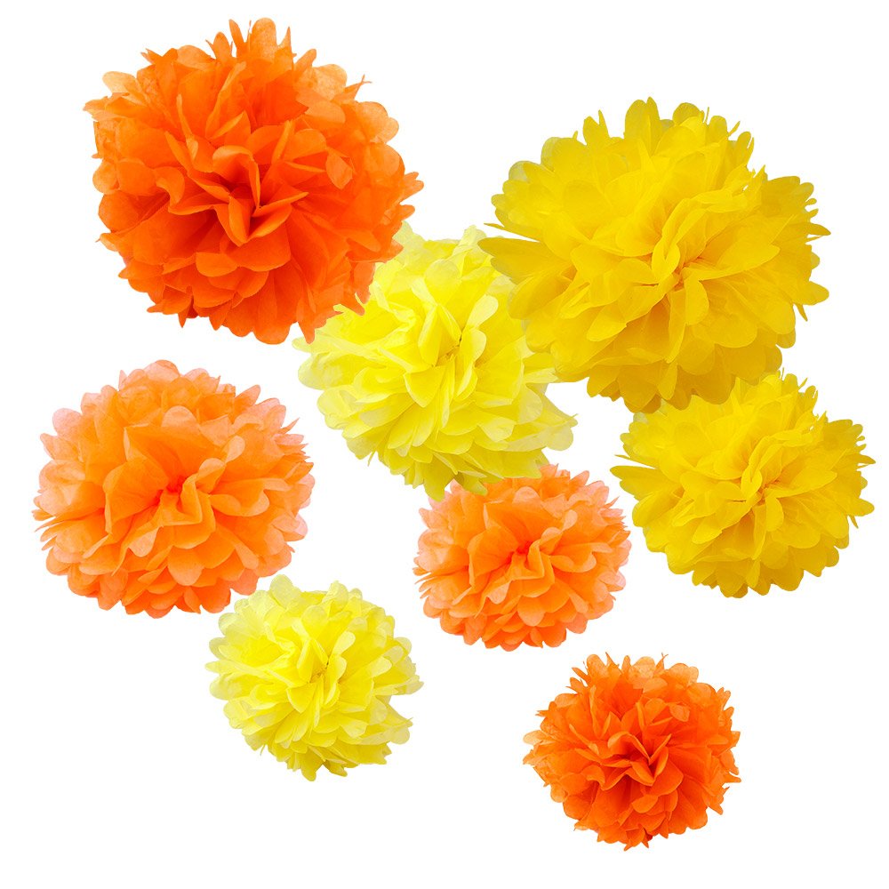 WYZworks Set of 8 (Assorted Yellow Color Pack) 8 12 14 DIY Tissue Pom Poms Flower Party Decorations for Weddings, Birthday, Brid