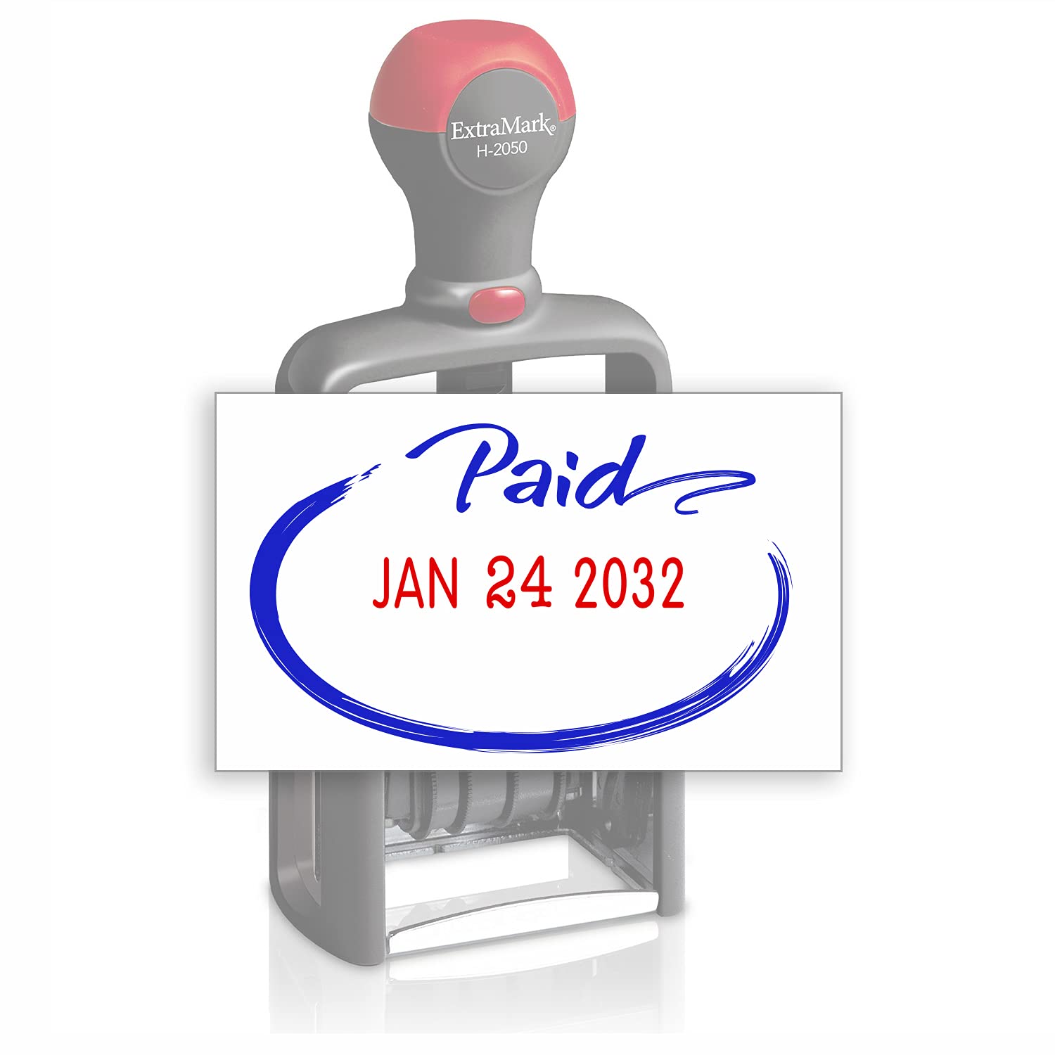 Heavy Duty Style Office Date Stamp With Paid - Self Inking Dater - Style C - Blue & Red Ink Color