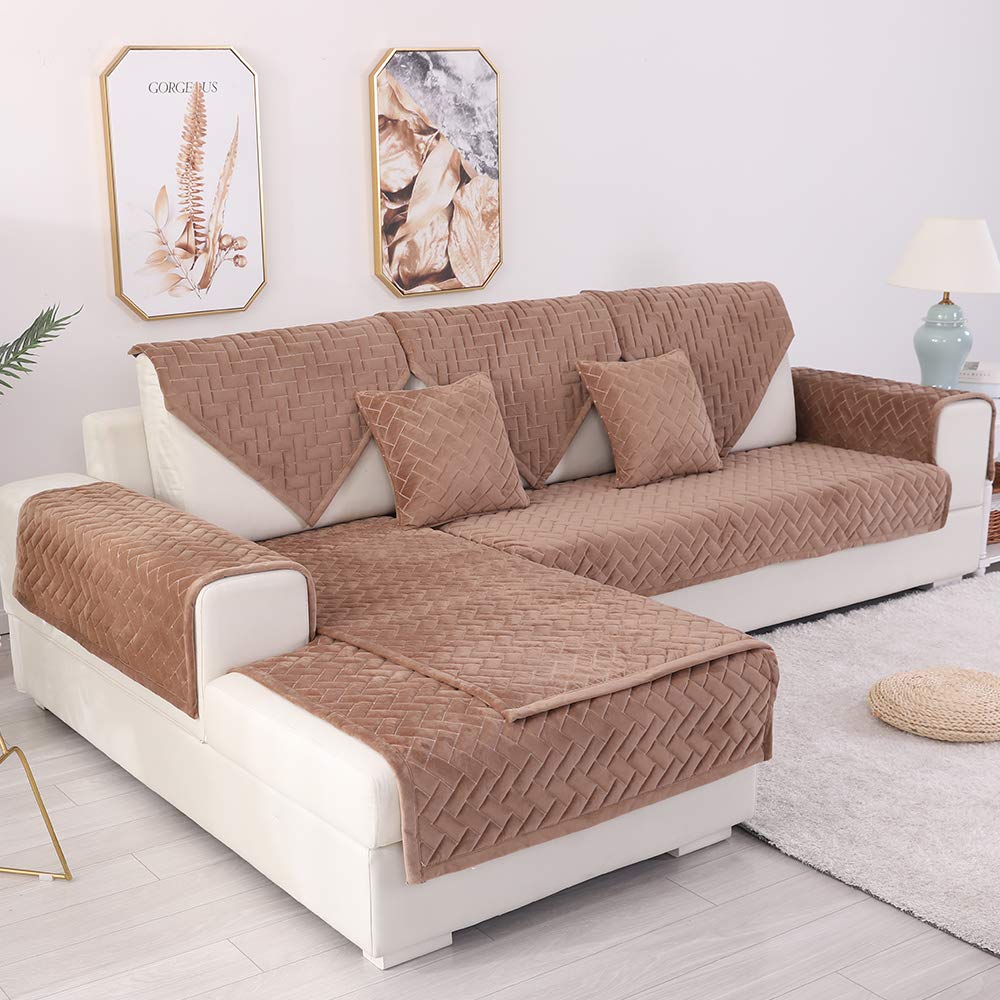 TEWENE Sofa Cover, Velvet Couch Cover Anti-Slip Sectional Couch Covers Sofa Slipcover for Dogs Cats Pet Love Seat Armrest Backre