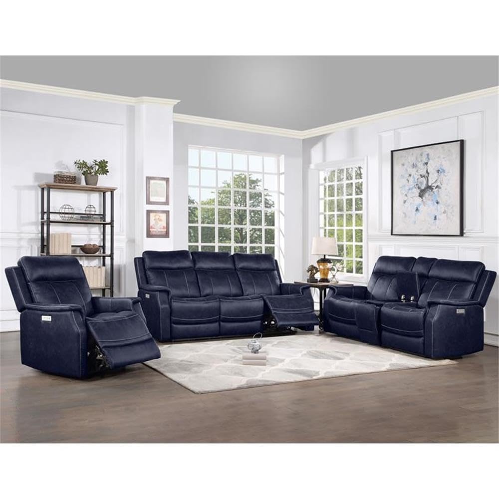 Steve Silver Valencia Ocean Blue Faux Leather 3-Piece Dual Power Reclining Set