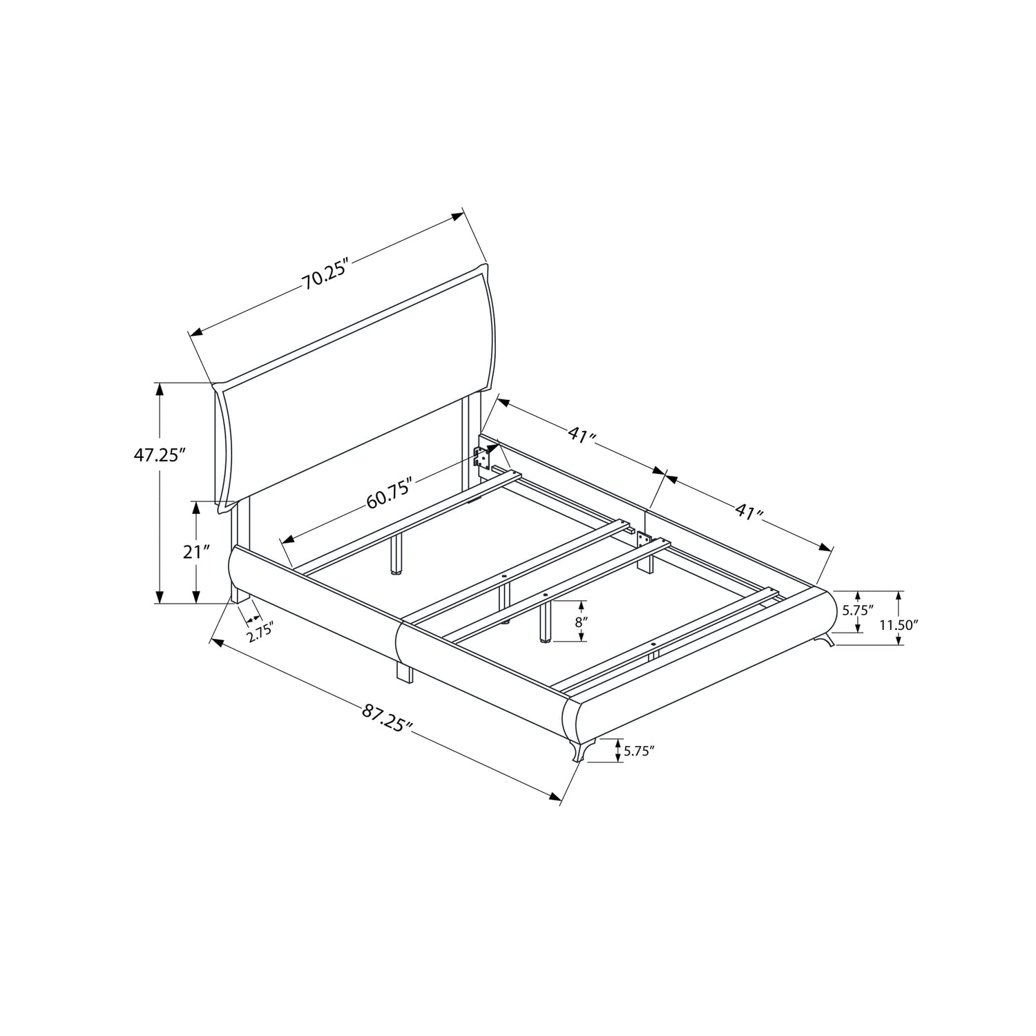 Monarch Specialties Queen Size/Grey Linen with Chrome Legs Bed