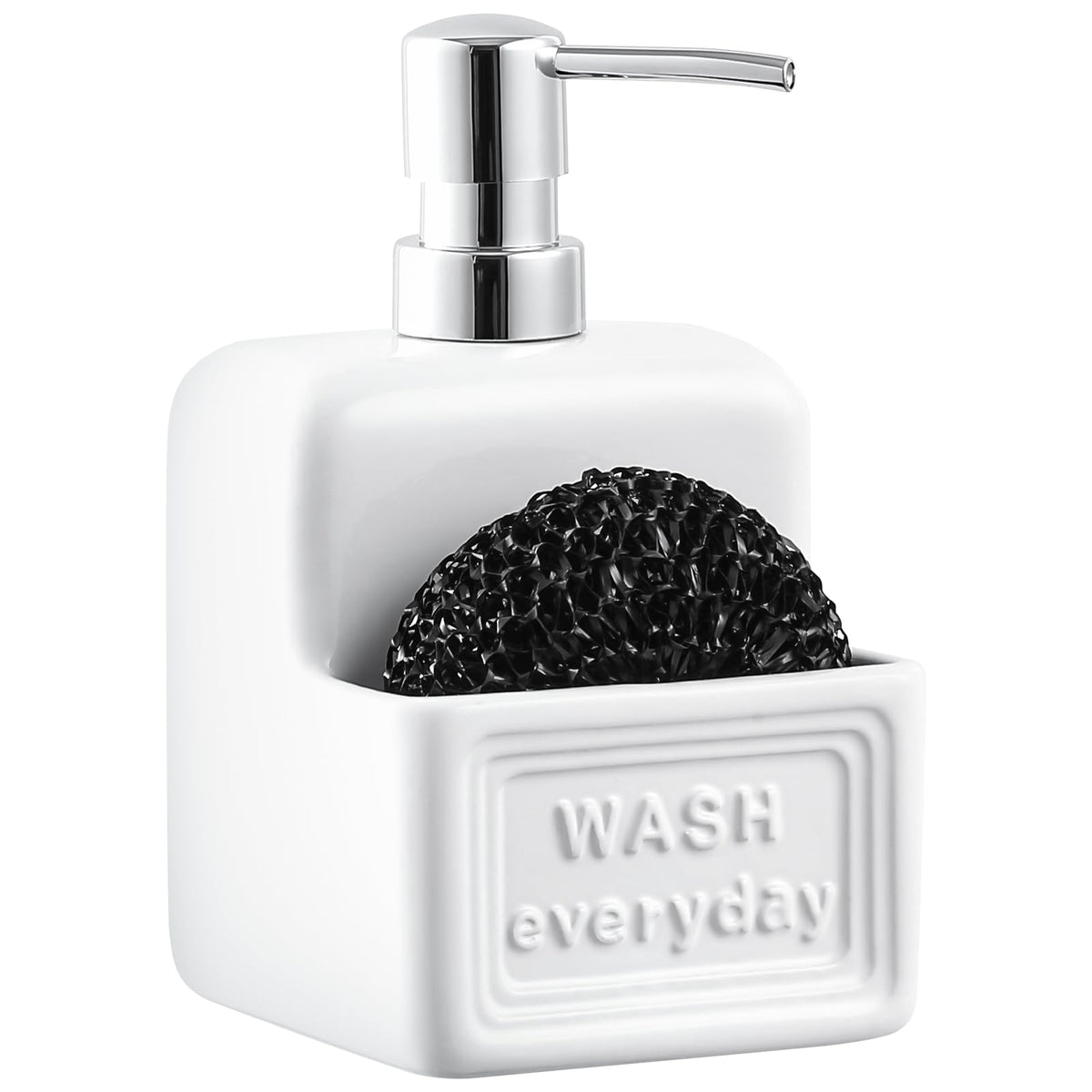 RQYIXI 2in1 Ceramic Soap Dispenser with Sponge Holder,White,15 Oz
