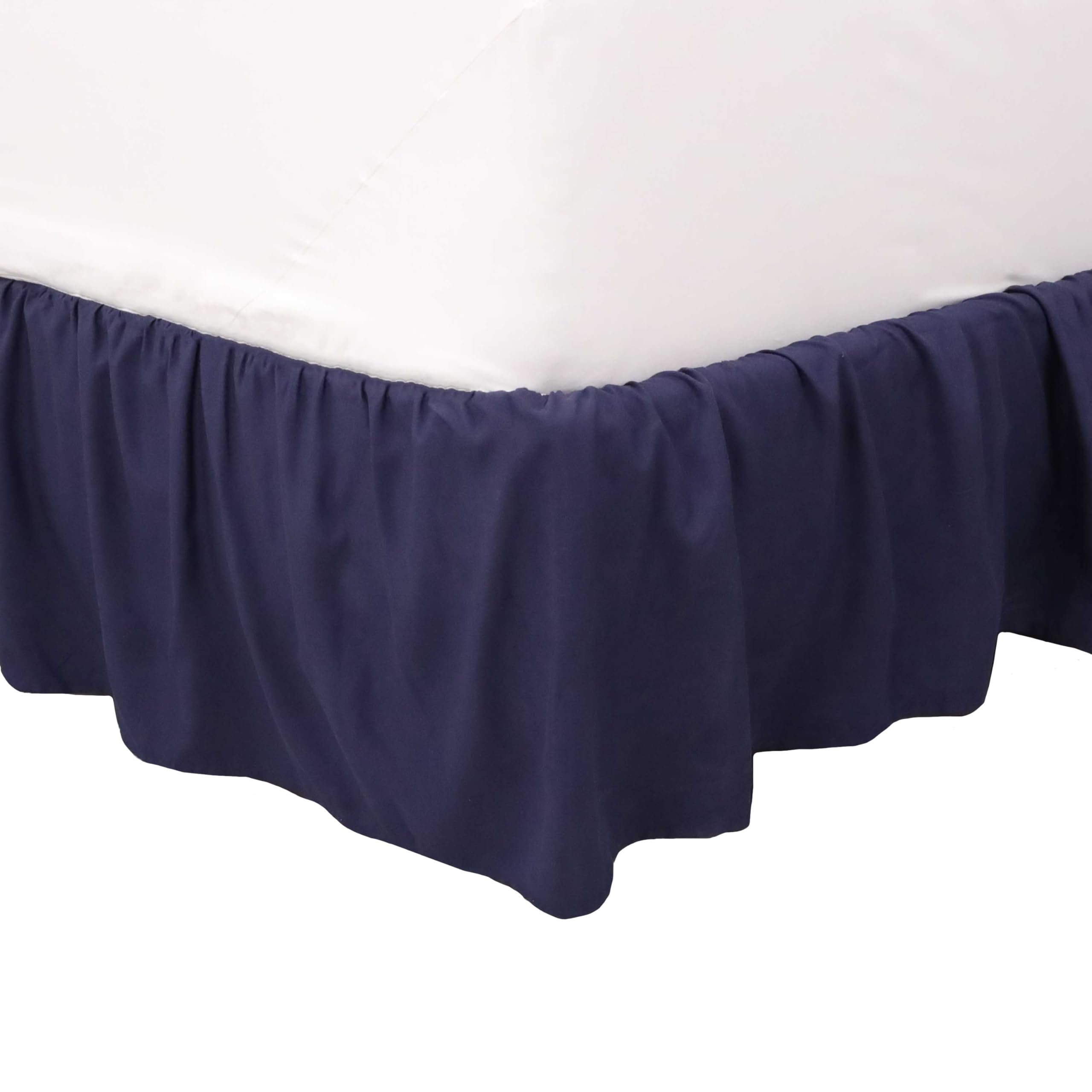 Martex King Ruffle Bed Skirt | Easy Fit Bed Skirts | Microfiber Bed Skirt | 15 Inch Drop | Hotel Quality Bedskirt | Navy