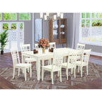 East West Furniture LGLG9-LWH-W 9 Piece Dining Room Table Set Includes a Rectangle Wooden Table with Butterfly Leaf and 8 Kitchen Dining Chairs, 42x84 Inch, Linen White