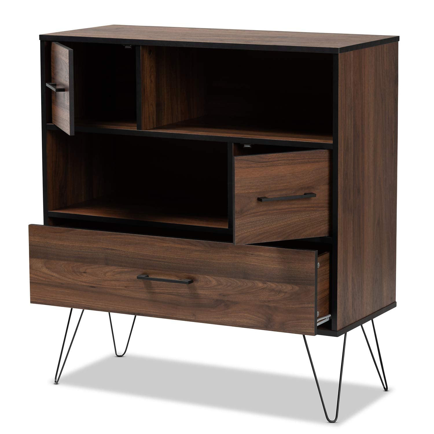 Wholesale Interiors Baxton Studio Charis Two-Tone Walnut And Black Finished Wood 1-Drawer Bookcase