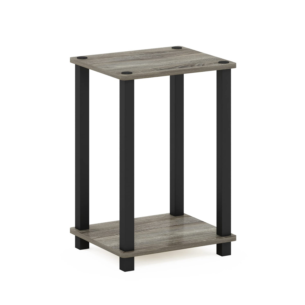 Furinno Simplistic 1-Tier End Side Night Stand/Bedside Table With Plastic Poles, French Oak Grey/Black