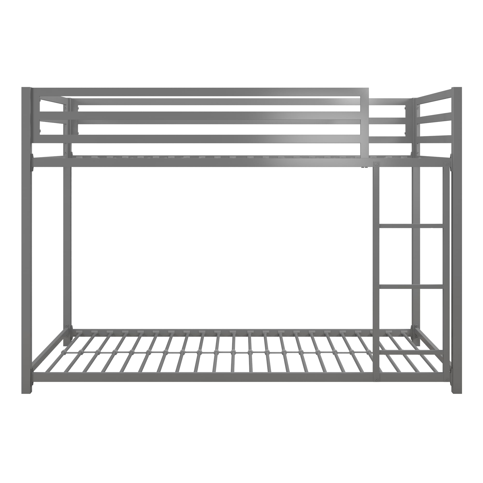 Dhp Miles Low Metal Bunk Bed Frame For Kids, With Built-In Ladder, High Guardrail And Metal Slats, Floor Bed Bottom Bunk, No Boxspring Required, For Small Spaces, Twin-Over-Twin, Silver