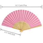 Sl Crafts 50Pcs Paper Hand Fan With Organza Bags Bamboo Handheld Folding Fan Decorative Paper Fan Wedding Party Favors (Pink)