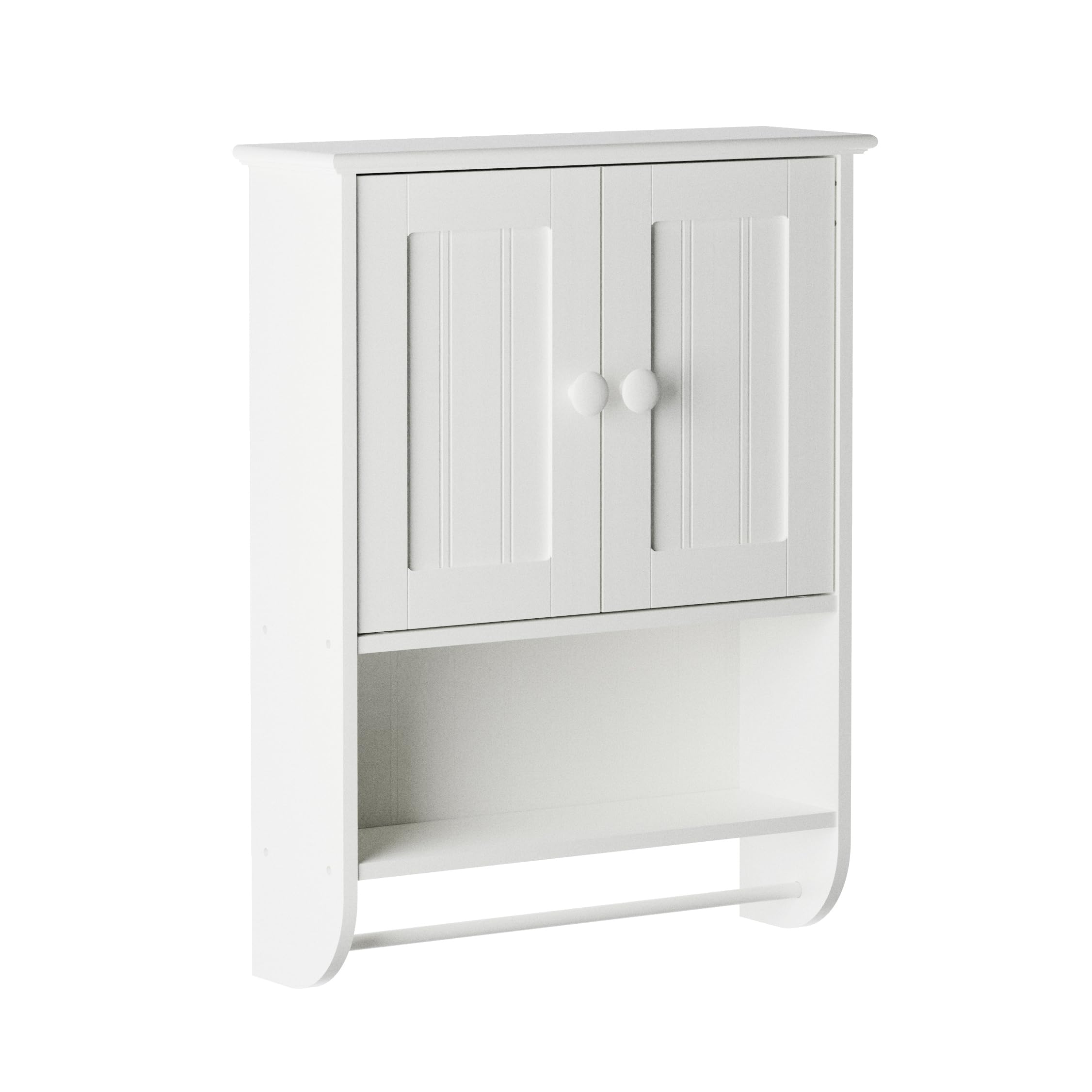 Zenna Home Cottage Bathroom Wall Cabinet, with 2 Shelves and 2 Doors, 19 W x 25.6 H, Storage Cabinet with Towel Bar, White