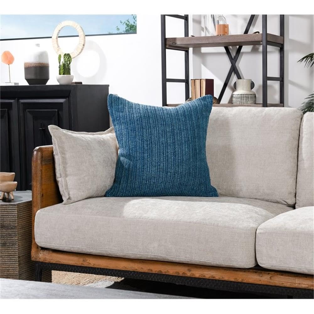 Kosas Home Marcie 22X22 Knit Belgian Flax Linen Fabric Throw Pillow In Blue