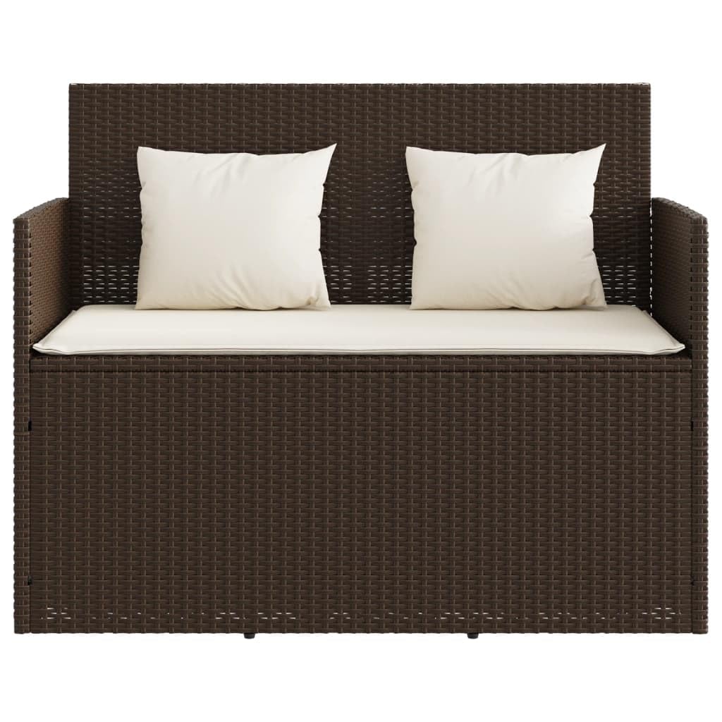 vidaXL Brown Poly Rattan Patio Bench - Outdoor Loveseat with Cushions and Storage - Weather-Resistant, Easy-Clean Garden Furniture