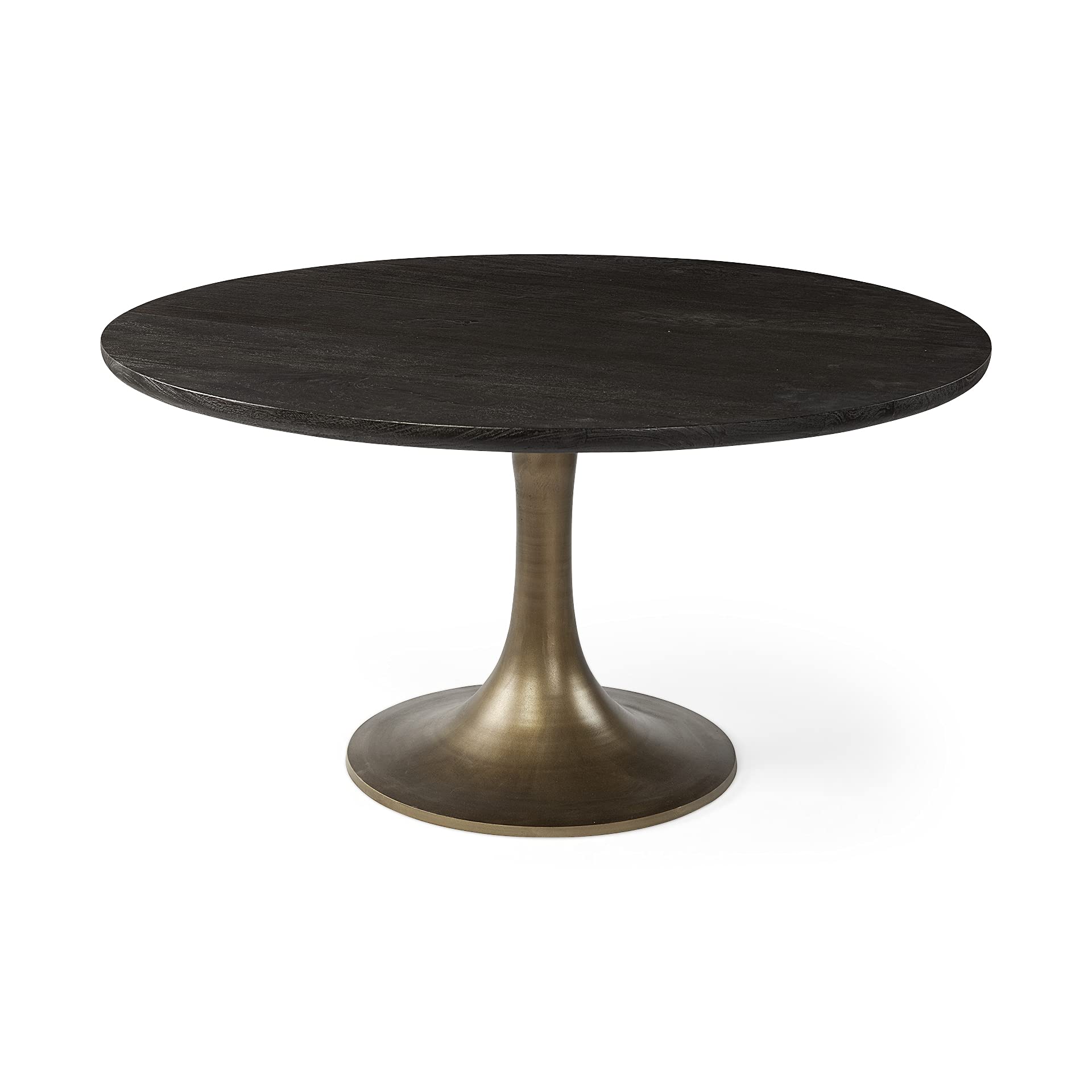 HomeRoots 54' Round Brown Solid Wood Top with Gold Metal Base Dining Table - Thumbnail 2