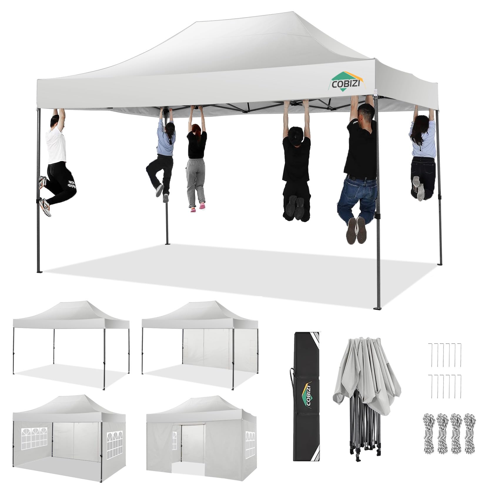 Cobizi 10X15 Pop Up Canopy Gazebo 3.0, Easy Up Heavy Duty Canopy With 4 Removable Sidewalls, High Stability, All Weather Sunshad