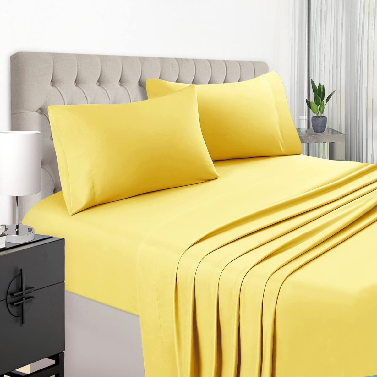 Easehome Yellow King Size Bed Sheet Set - Deep Pocket To 18 Inches Mattress 4 Piece - Premium Bedding Sheets & Pillowcases Colle