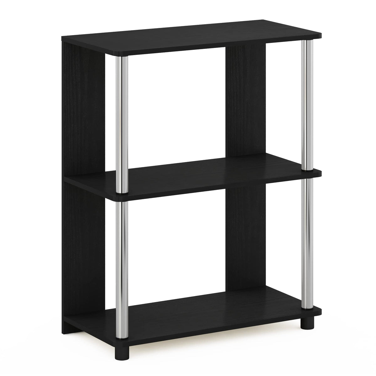 Furinno Jaya Simple Design 3-Tier Bookcase/Bookshelf/Display Rack with Stainless Steel Tubes, Americano