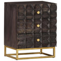 Vidaxl Black Mango Wood Bed Cabinet - Solid Wood Nightstand With Brass Accents, Industrial Design Bedroom Furniture, 15.7" X 11.8" X 19.7"