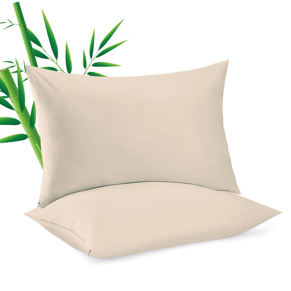 2 Pack Cooling Pillowcasess For Hot Sleepers & Night Sweats, 400 Tc Bamboo Viscose Pillow Protectors, Zippered Pillow Cases Stan