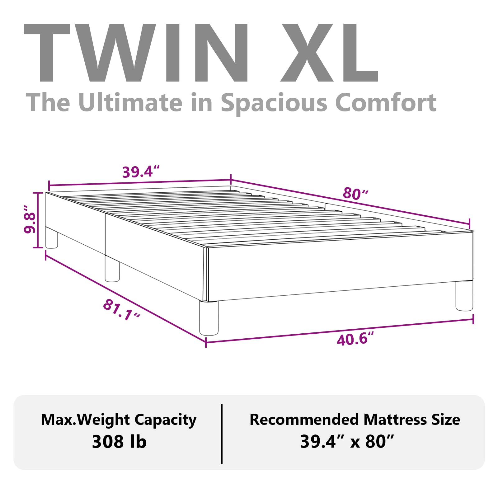 vidaXL Bed Frame Dark Gray 39.4&quot;x79.9&quot; Twin XL Fabric