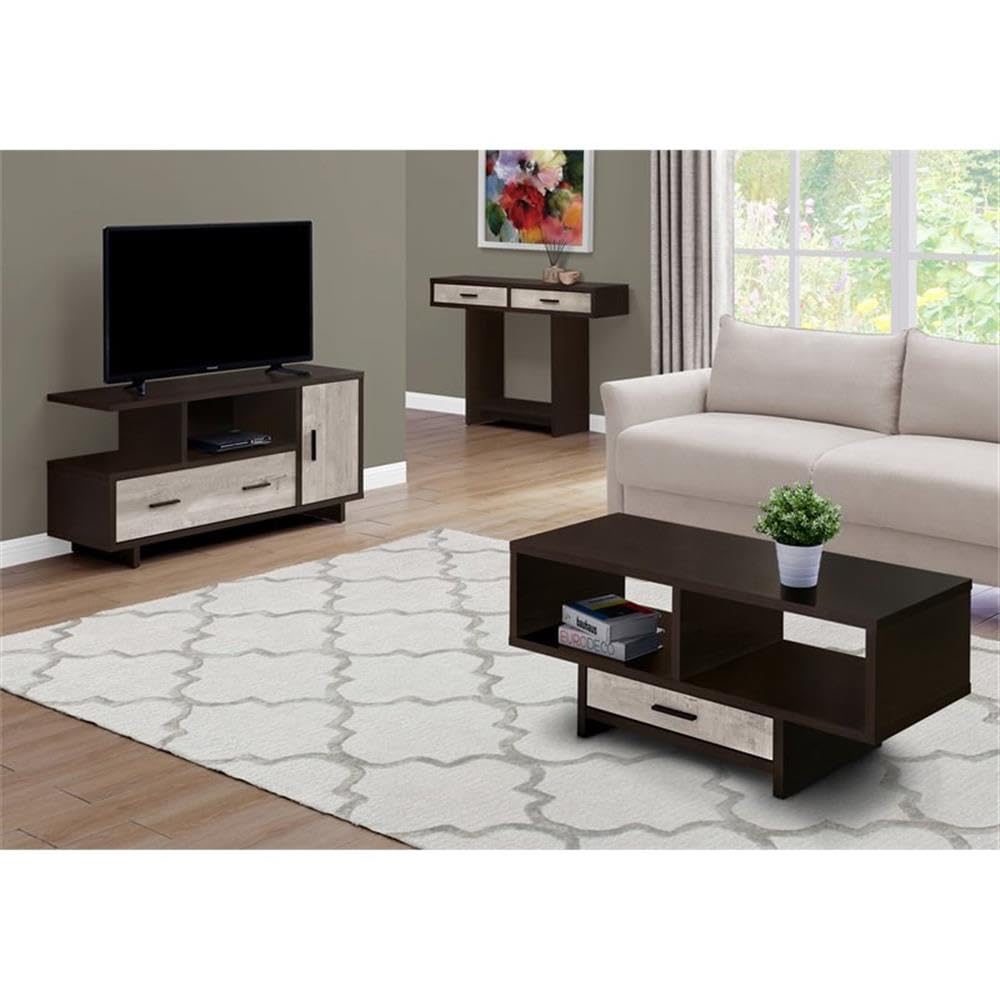 Monarch Specialties STAND-48 L/CAPPUCCINO/TAUPE RECLAIMED WOOD-LOOK TV Stand, brown