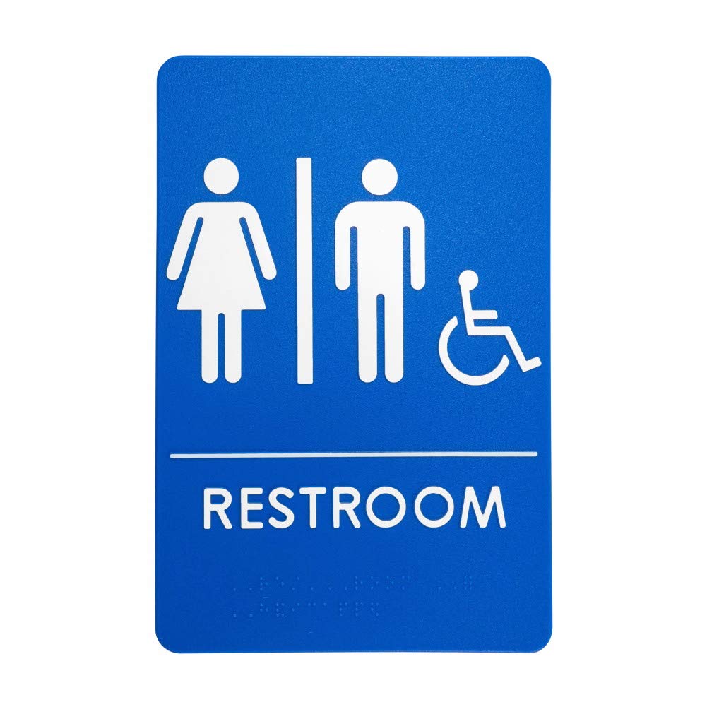 Made In Usa | Unisex Handicap Restroom Sign, Ada-Compliant Bathroom Door Sign For Offices, Businesses, And Restaurants - | 3-Pac