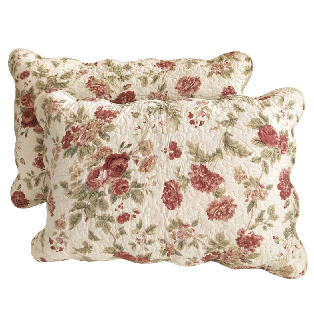 Vctops Boho Floral Patchwork Pillow Shams Pack Of 2 Farmhouse 100% Cotton Quilted Soft Decorative Pillow Cases Set (Flower,King)