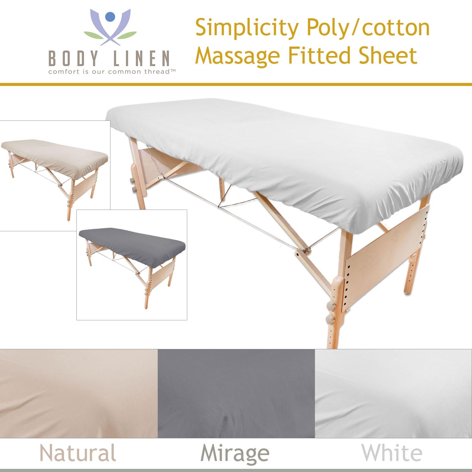 Body Linen Simplicity Poly Cotton Massage Table Fitted Sheets - 180 Thread Count. Roomy Fit For Tables 28-32 Inches Wide, Soft A