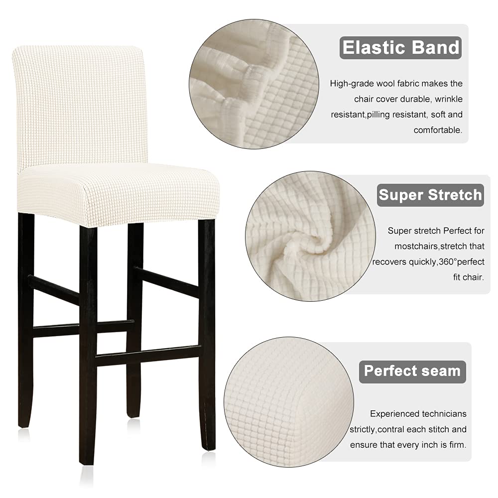 Lellen Reusable Pub Counter Stool Chair Covers Slipcover Stretch Removable Washable Dining Room Chair Covers Set Of 4 (Ivory)