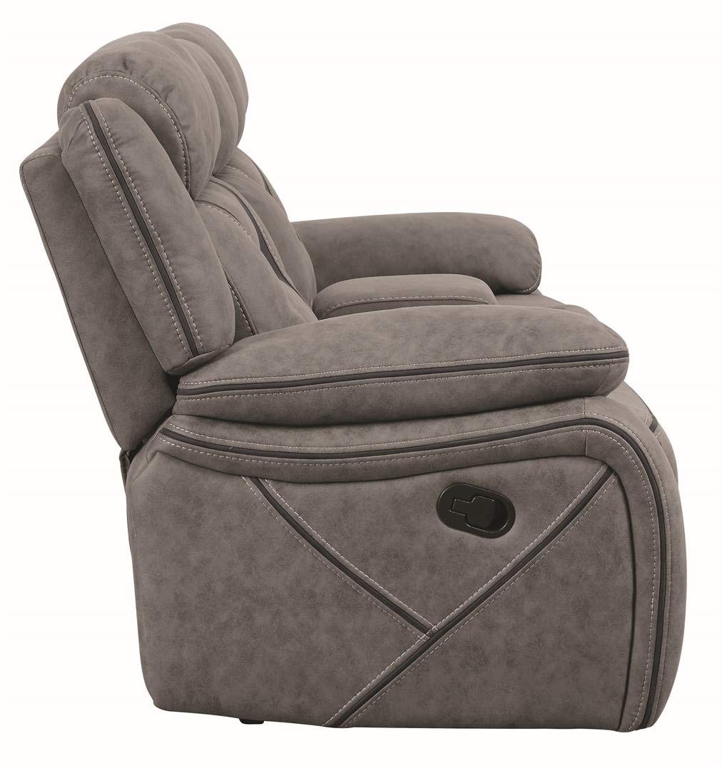 Coaster Home Furnishings Houston Motion Loveseat with Cupholder Storage Console Grey Furniture Piece, Finish (Model: 602262)