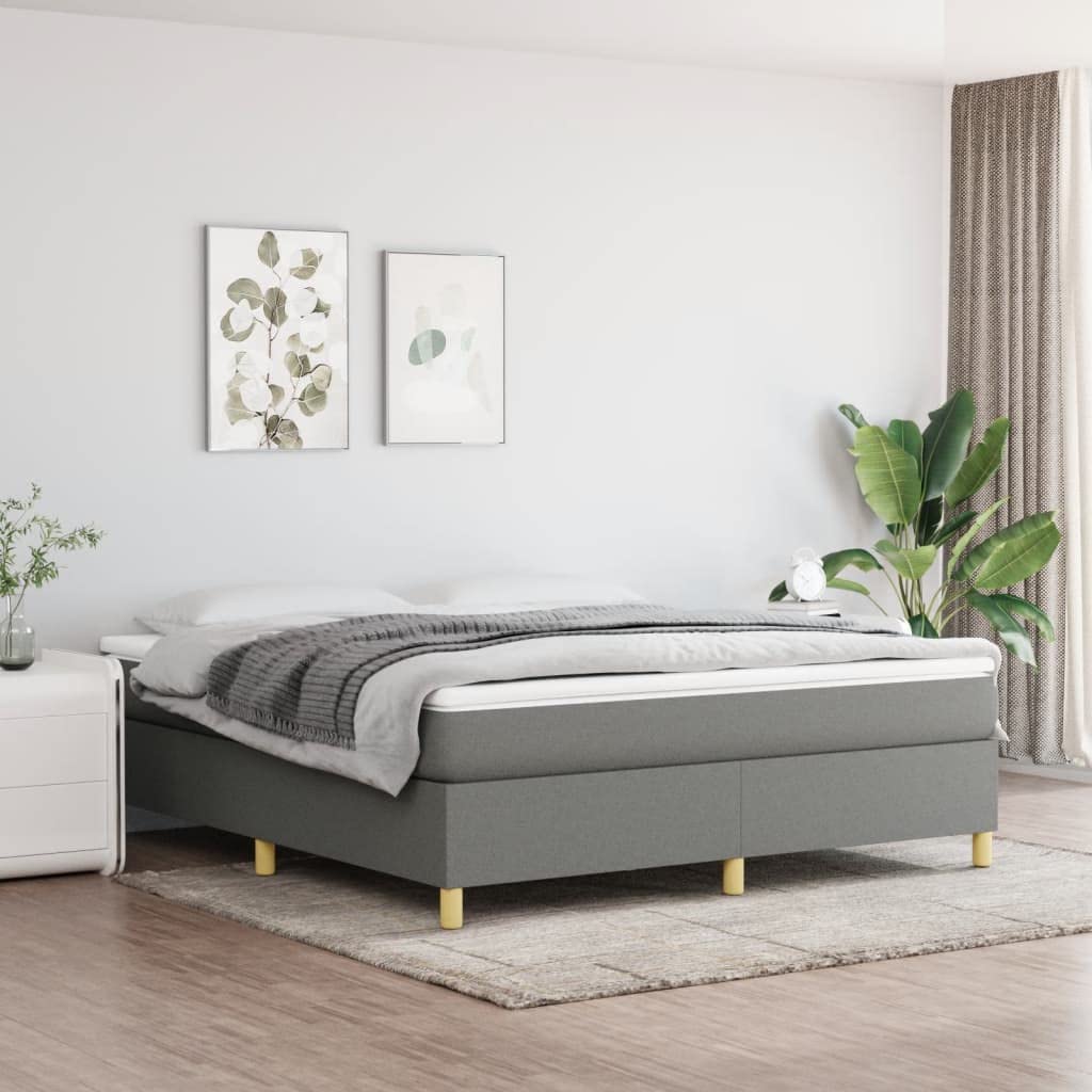 vidaXL King Size Box Spring Bed Frame - Engineered Wood - Dark Gray - 100% Polyester Fabric - Modern Style Double Bed - 76&quot;x79.9&quot; Suitable Mattress Size