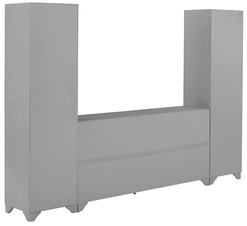 Crosley Furniture Tara 3-Piece Entertainment Center with TV Stand, Bookshelves, and Storage Shelves, Distressed Gray