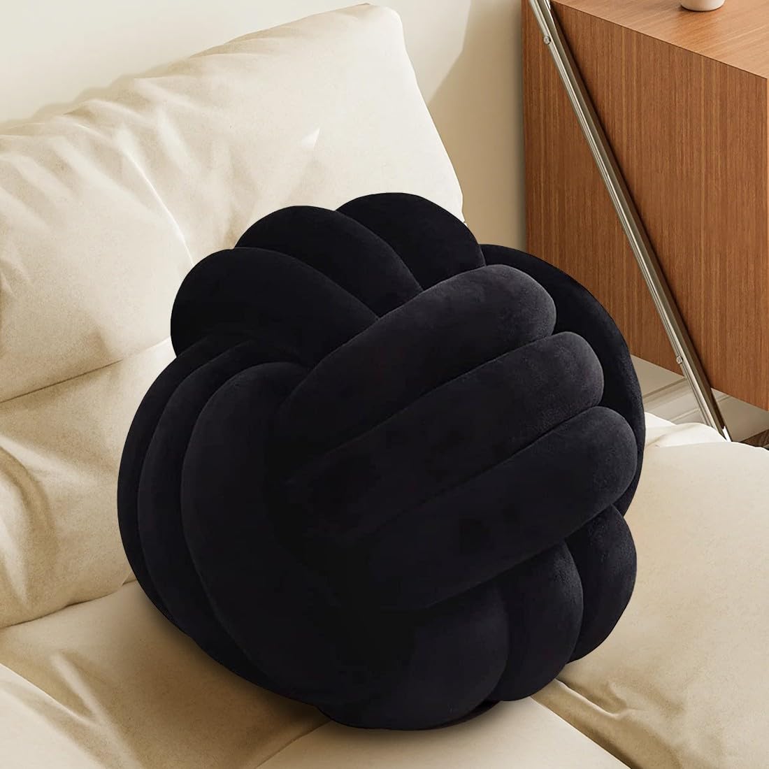 Knot Pillow Ball-Shaped Decorative Throw Pillows,Black 27Cm Cute Couch Cushion Knotted Plush Pillow Suitable For Living Room Dec