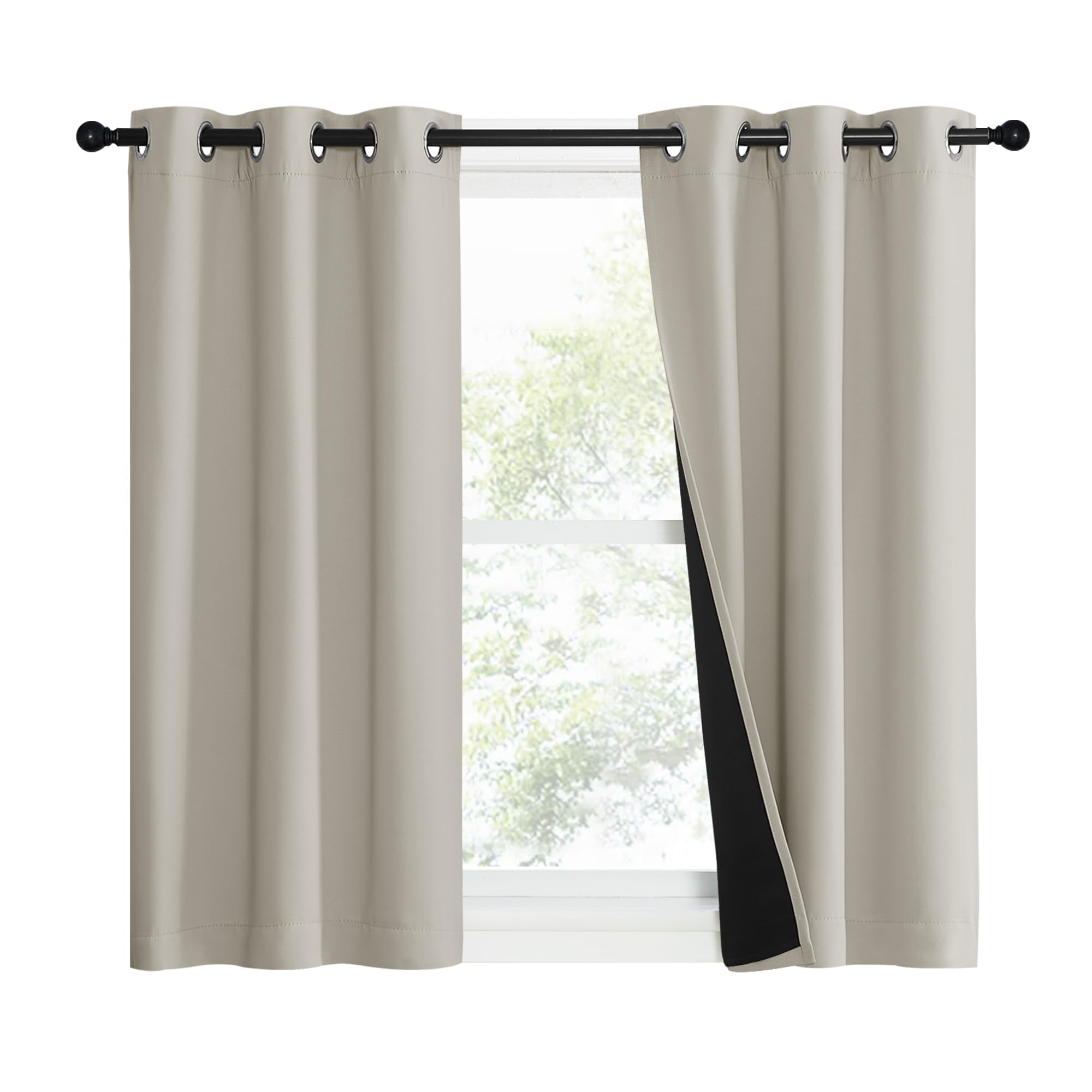NICETOWN Natural 100% Blackout Lined Curtains, 1 Pair, 37 Width x 40 Length Each Panel, 2 Thick Layers Narrow Wide Window Treatm