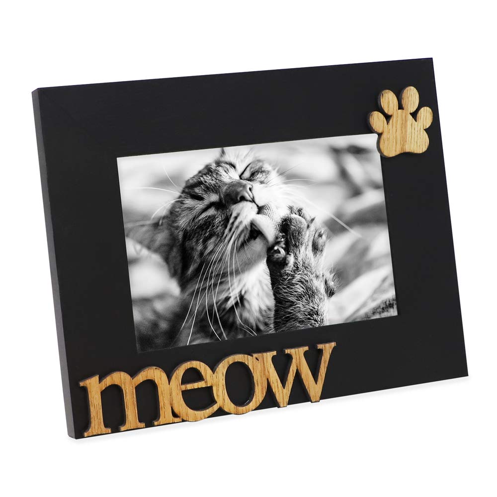 Isaac Jacobs Black Wood Sentiments Cat Meow    Picture Frame, 4x6 inch, Photo Gift for Pet Cat, Kitten, Display on Tabletop, Des