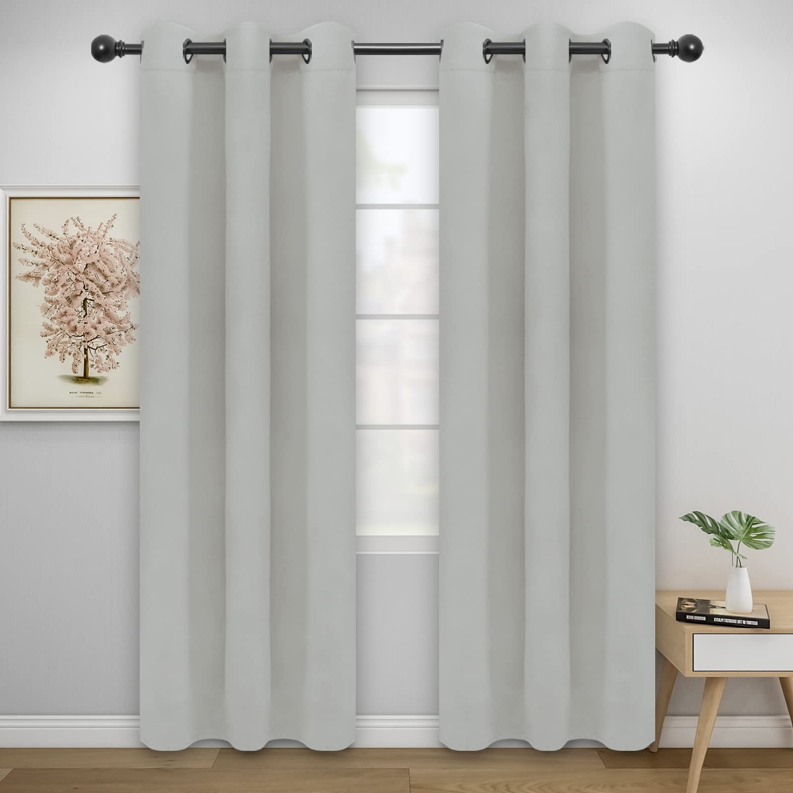 Easy-Going Blackout Curtains For Bedroom, Solid Thermal Insulated Grommet And Noise Reduction Window Drapes, Room Darkening Curtains For Living Room, 2 Panels(46X84 In, Greyish White)
