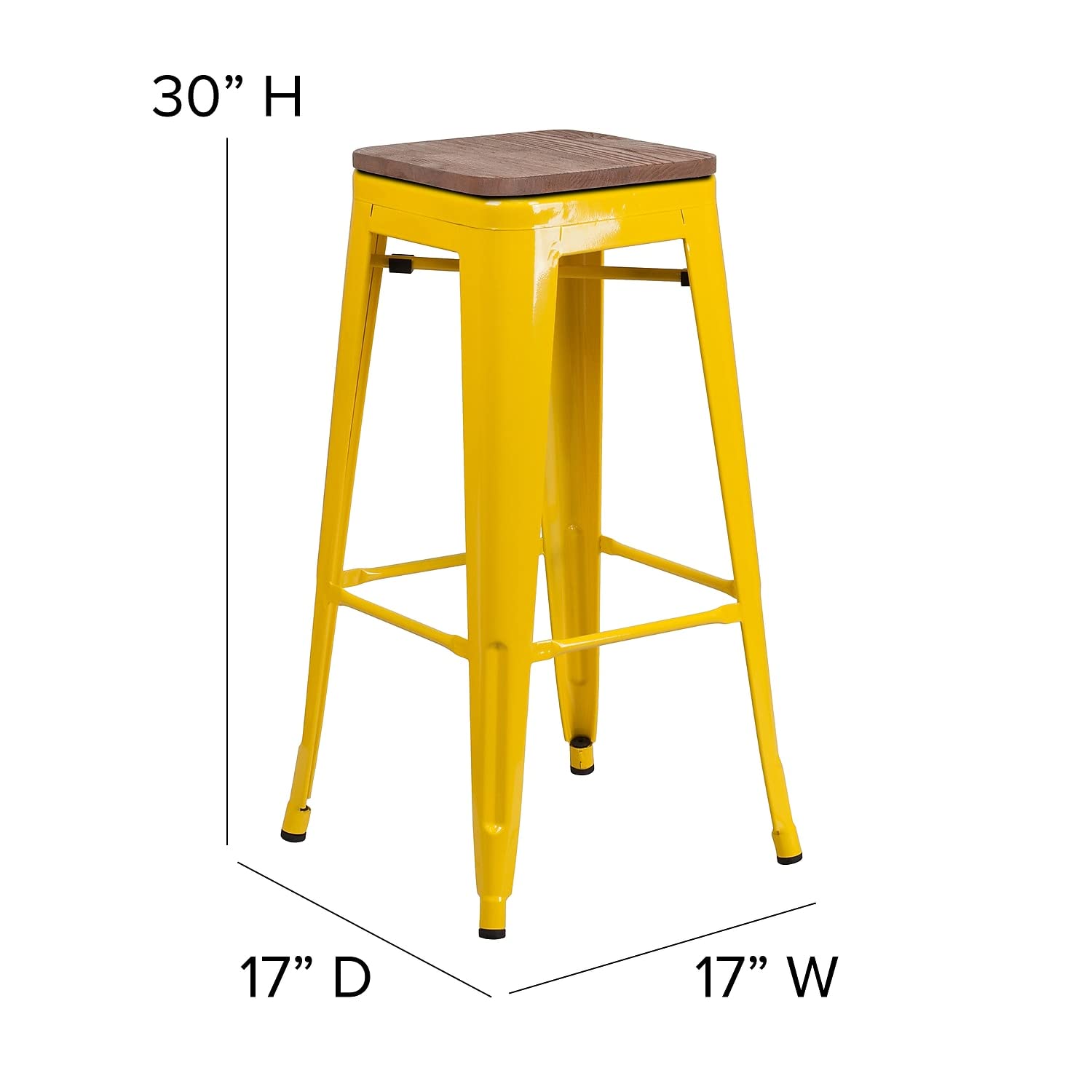 Flash Furniture Lily 30" High Backless Yellow Metal Barstool with Square Wood Seat