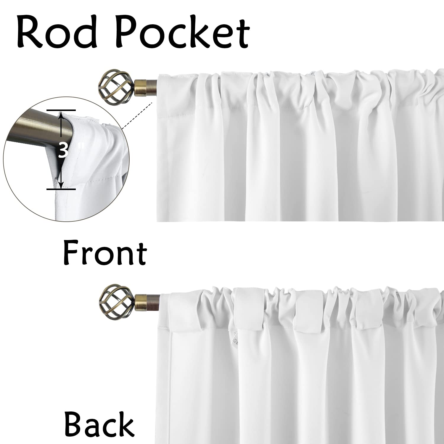 Bgment Rod Pocket And Back Tab White Curtains For Bedroom - Thermal Insulated Room Darkening Curtains For Living Room, 2 Window Curtain Panels (52 X 95 Inch, Pure White)