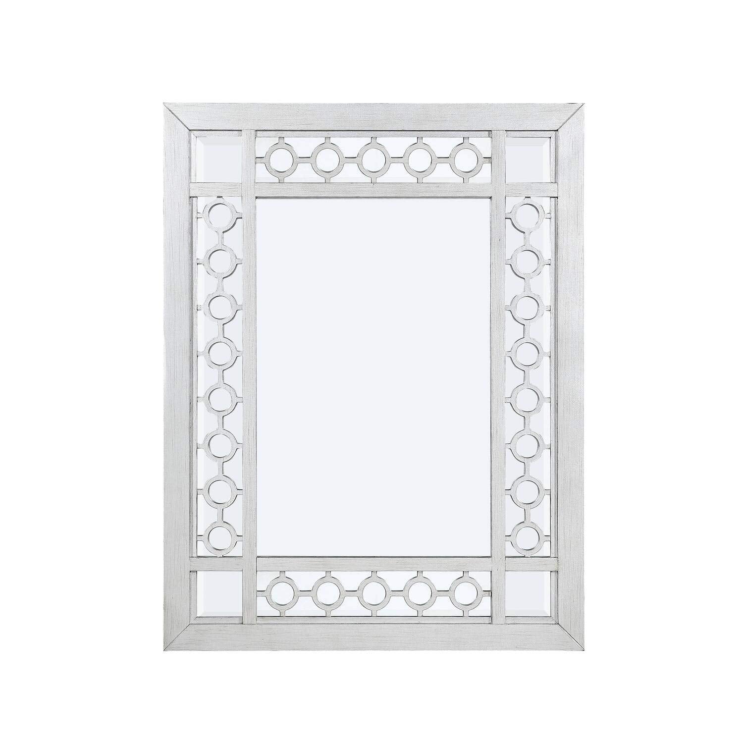 Acme Varian Rectangular Wooden Frame Mirror In Mirrored And Antique Platinum