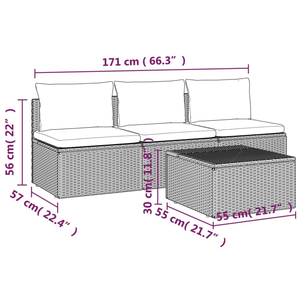 vidaXL Gray Patio Lounge Set with Cushions - Stylish Poly Rattan Garden Furniture - Comfy Outdoor Lounge with Storage Space - Durable Weather-Resistant Construction
