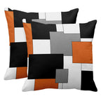 Emvency Set Of 2 Orange Geometric Throw Pillow Covers Black Grey White Painting Abstract Checkered Design Decorative Pillow Case