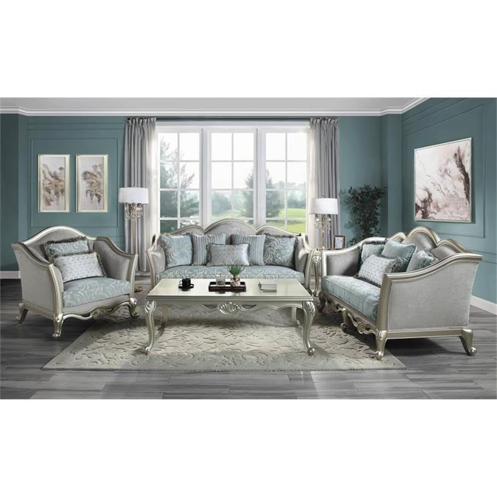 Acme Furniture Linen Upholstery Chair, Light Gray and Champagne